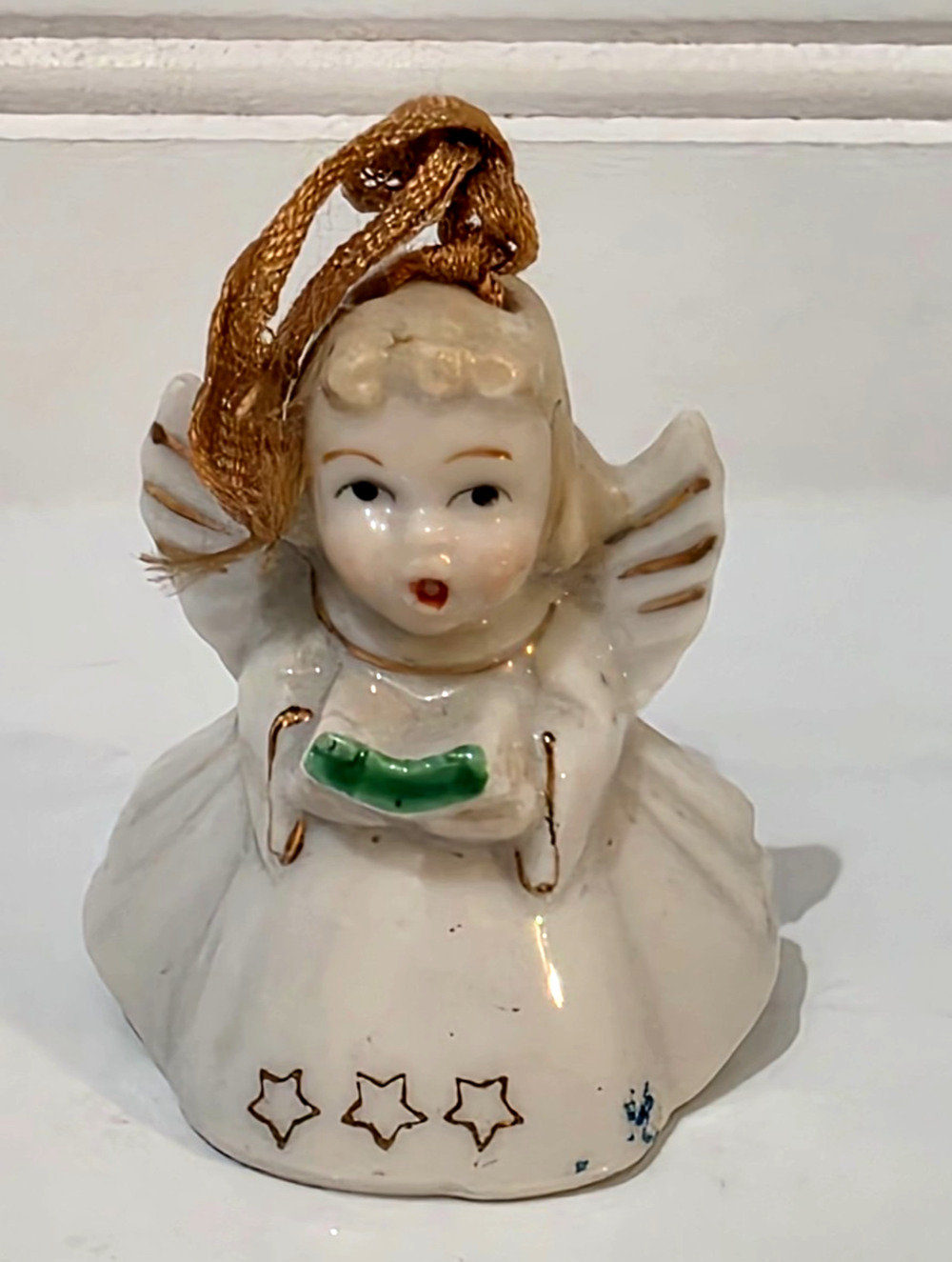 Vintage 1940’s 1950’s Era Japan Hand Painted Porcelain Angel Bell Ornament 2”